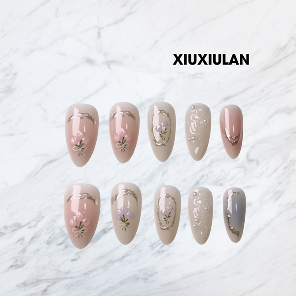 XIU369006 Blush smudged pearl bow