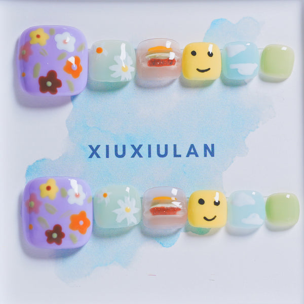 XIU383006 Hand drawn doodle flowers Toe Nails