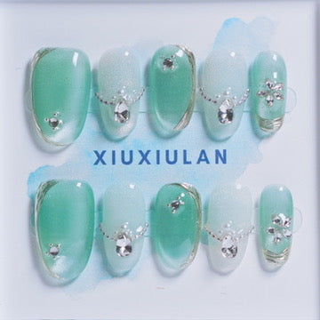 XIU385002 Cat eye cyan WHITE OVAL Short