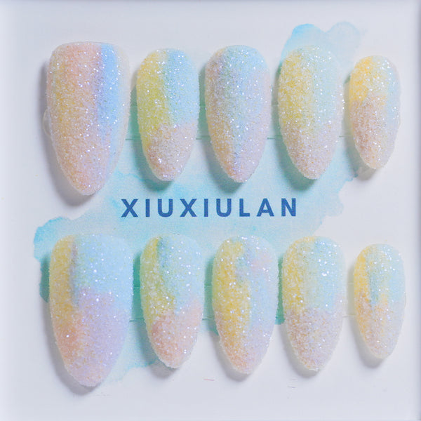 XIU384003 Symphony gradient sweet and cute macaron glitter Almond Medium Long